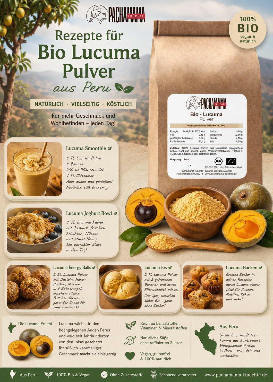 Organic lucuma powder from Peru